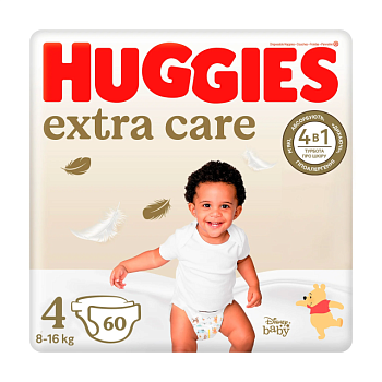 foto подгузники huggies extra care mega размер 4 (8-16 кг), 60 шт