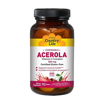 foto дієтична добавка вітаміни жувальні country life acerola vitamin c 500 мг, 90 шт