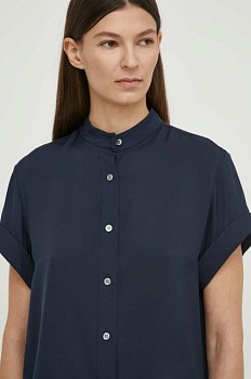 foto шовкова сорочка theory колір синій regular зі стійкою