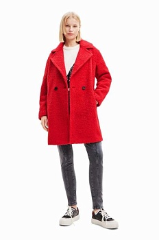 foto пальто desigual женское цвет красный переходное двубортное
