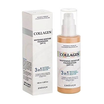 foto тональна основа для обличчя enough 3in1 collagen whitening moisture foundation spf 15 з колагеном, для сяйва шкіри, 21, 100 мл