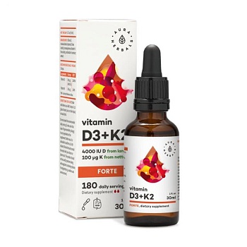foto дієтична добавка вітаміни в краплях aura herbals vitamin d3 + k2 forte вітамін d3 4000 мо + k2, 30 мл