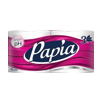 foto туалетний папір papia білий, 3-шаровий, 150 відривів, 2 рулони
