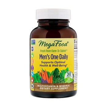 foto дієтична добавка мультивітаміни та мінерали в таблетках megafood men's one daily для чоловіків, 30 шт