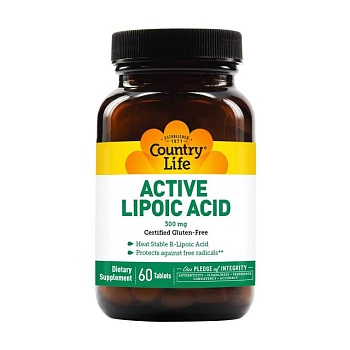 foto дієтична добавка в таблетках country life active lipoiс acid ліпоєва кислота 300 мг, 60 шт