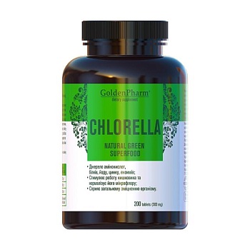 foto диетическая добавка витаминный комплекс в таблетках golden pharm хлорелла, 200 шт