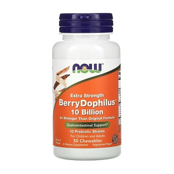 foto дієтична добавка в жувальних таблетках now foods berry dophilus 10 billion пробіотики дофілус для дітей та дорослих, 50 шт