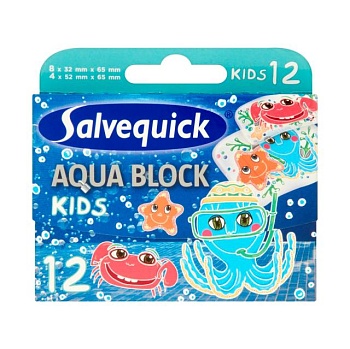 foto дитячі пластирі salvequick aqua block kids, 12 шт