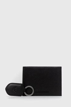 foto кожаный кошелек + брелок emporio armani мужской цвет чёрный