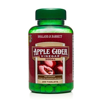 foto диетическая добавка в таблетках holland & barrett apple cider vinegar яблочный уксус, 300 мг, 200 шт